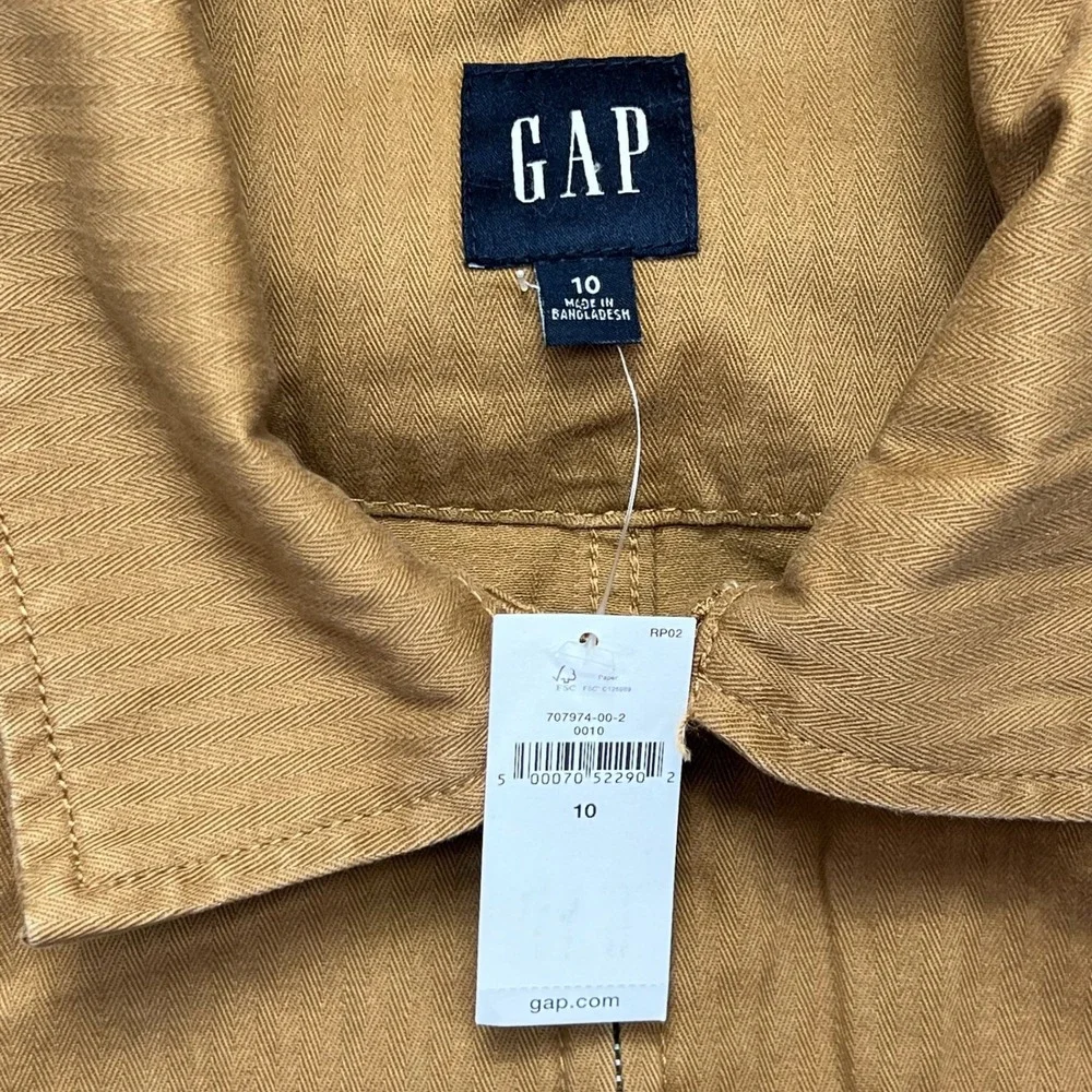 GAP Sleeveless Jumpsuit Womens Size 10 Deep Camel Herringbone Zip Utility NWT - Picture 5 of 14